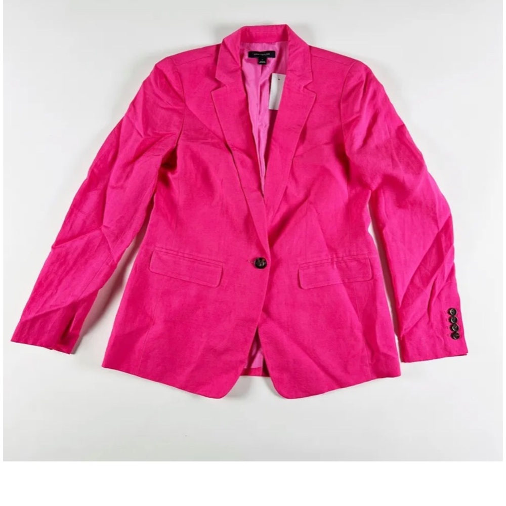 NEW Ann Taylor Linen Blend The Greenwich Blazer One Button Jacket Hot Pink